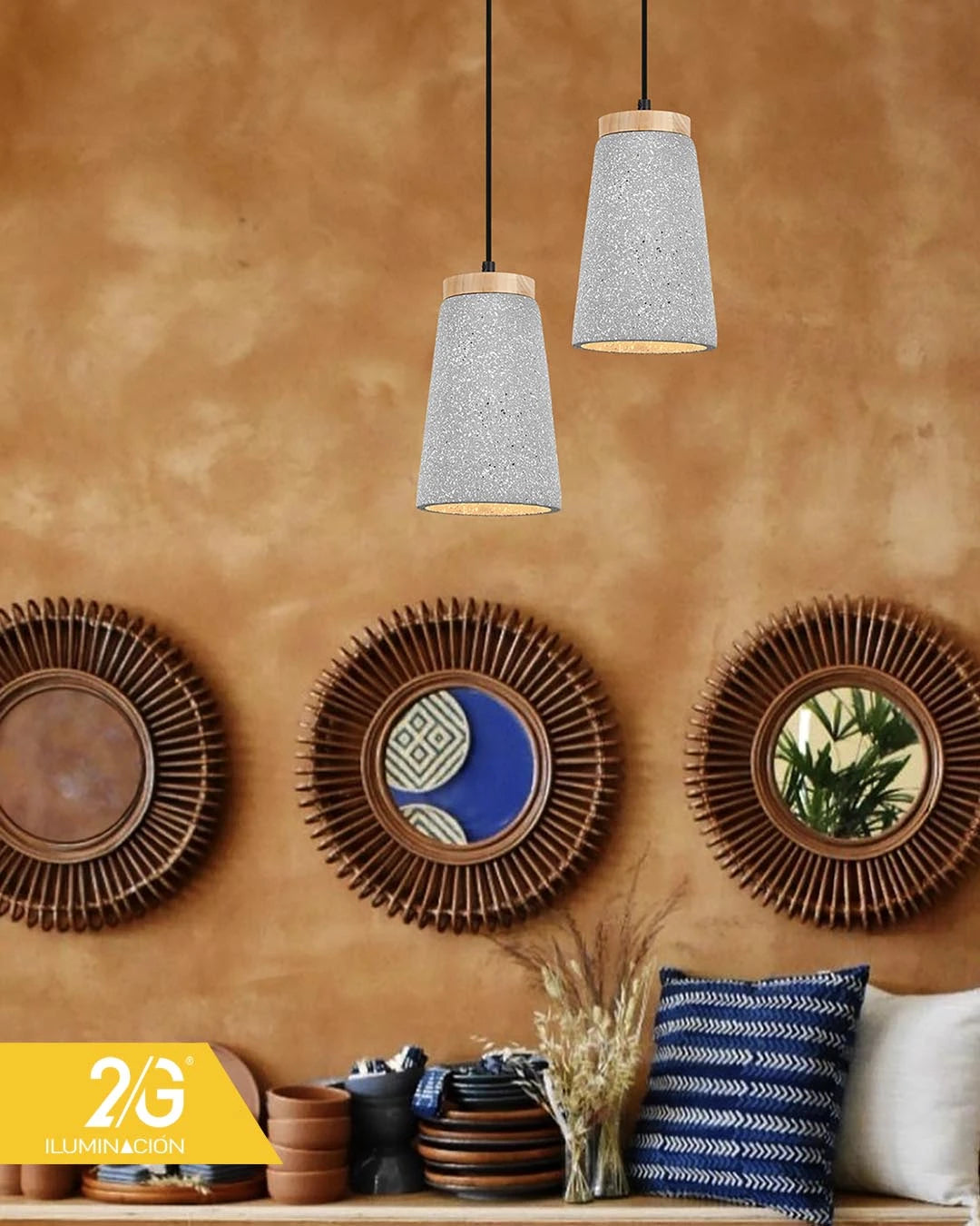 LUMINARIA COLGANTE CON PANTALLA DE CONCRETO E27 100-240V MADERA CONTE 2G